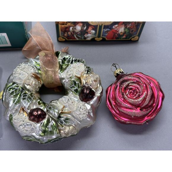 Old World Glass Christmas Ornament Rose With Box/Wreath/Home Vintage - Picture 2 of 6